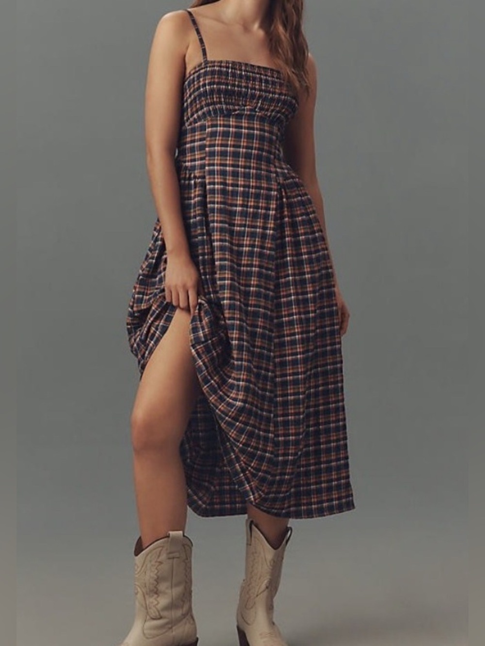 New NWT ANTHROPOLOGIE Pilcro sleeveless midi smocked plaid dress